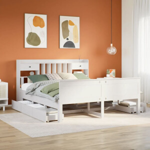 vidaXL Bed met boekenkast zonder matras grenenhout wit 180x200 cm