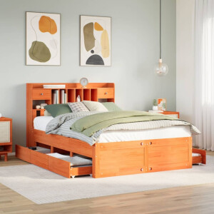 vidaXL Bed met boekenkast zonder matras grenenhout wasbruin 140x200 cm