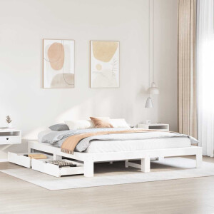 vidaXL Bedframe zonder matras massief grenenhout wit 180x200 cm