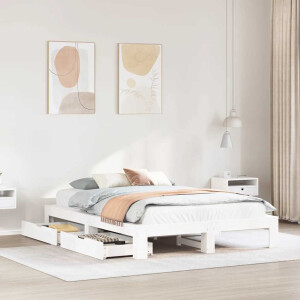 vidaXL Bedframe zonder matras massief grenenhout wit 160x200 cm