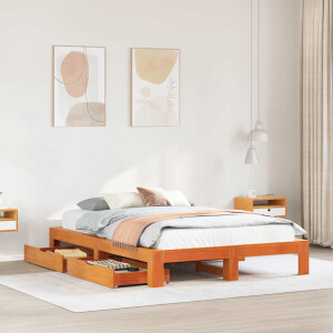 vidaXL Bed met matras massief grenenhout wasbruin 140x190 cm