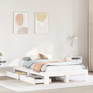 vidaXL Bedframe zonder matras massief grenenhout wit 135x190 cm