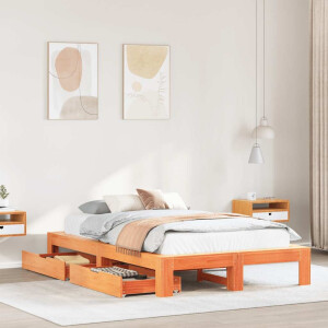 vidaXL Bedframe zonder matras massief grenenhout wasbruin 135x190 cm