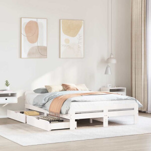 vidaXL Bedframe zonder matras massief grenenhout wit 140x200 cm