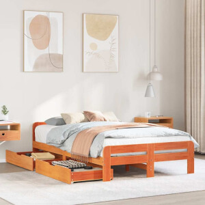 vidaXL Bedframe zonder matras massief grenenhout wasbruin 135x190 cm