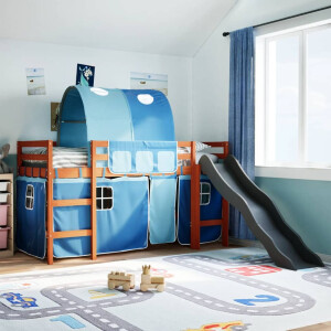 vidaXL Kinderhoogslaper met tunnel 90x190 cm massief grenenhout blauw