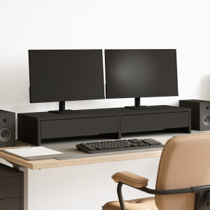vidaXL Monitorstandaard met lades 100x27x15 cm bewerkt hout zwart