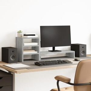 vidaXL Monitorstandaard met bureau-organizer bewerkt hout grijs sonoma