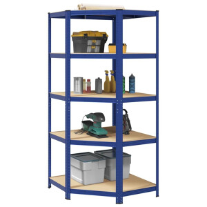 vidaXL Hoekrek 5-laags staal en bewerkt hout blauw