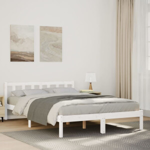 vidaXL Bedframe extra lang zonder matras grenenhout wit 160x220 cm
