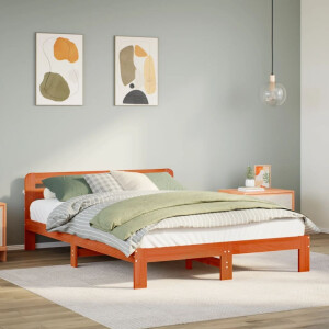 vidaXL Bedframe zonder matras massief grenenhout wasbruin 135x190 cm
