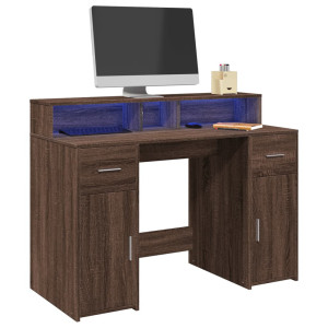 vidaXL Bureau met LED-verlichting 120x55x91 cm hout bruin eikenkleurig