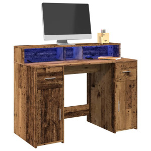 vidaXL Bureau met LED-verlichting 120x55x91 cm bewerkt hout oud hout