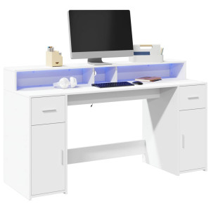 vidaXL Bureau met LED-verlichting 160x55x91 cm bewerkt hout wit