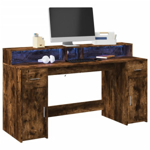 vidaXL Bureau met LED-verlichting 160x55x91 cm hout gerookt eikenkleur