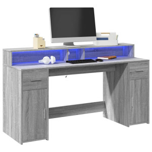 vidaXL Bureau met LED-verlichting 160x55x91 cm hout grijs sonoma eiken