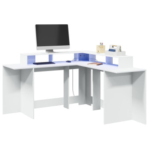 vidaXL Bureau met LED-verlichting 152x152x91 cm bewerkt hout wit