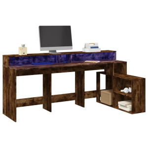 vidaXL Bureau met LED-verlichting 200x104x91 cm hout gerookt eiken