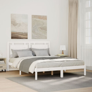 vidaXL Bedframe extra lang zonder matras massief hout wit 140x210 cm