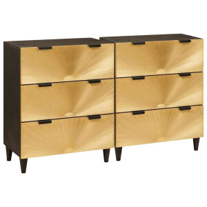 vidaXL Dressoir 2 pcs Zwart en Goud 60 x 33 x 75 cm massief mangohout