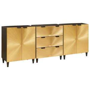 vidaXL Dressoir 3 pcs Zwart en Goud 60 x 33 x 75 cm massief mangohout