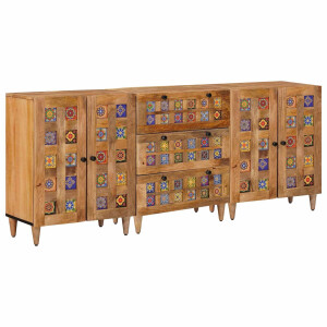 vidaXL Dressoir 3 pcs Naturel 60 x 33,5 x 75 cm Massief Mango Hout