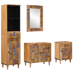 vidaXL Badkamermeubelset met lade 4 pcs Naturel Massief Mango Hout