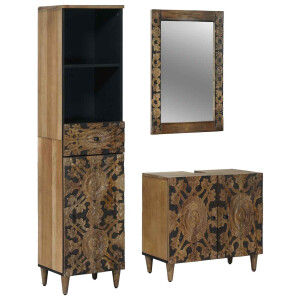 vidaXL Badkamermeubelset met lade 3 pcs Bruin Massief Mango Hout