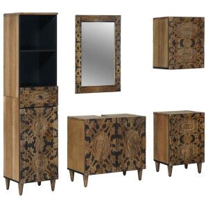 vidaXL Badkamermeubelset met lade 5 pcs Bruin Massief Mango Hout