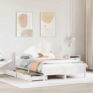vidaXL Bedframe zonder matras massief grenenhout wit 135x190 cm