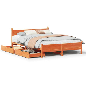 vidaXL Bedframe zonder matras massief grenenhout wasbruin 135x190 cm