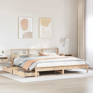 vidaXL Bed met boekenkast zonder matras massief grenenhout 200x200 cm