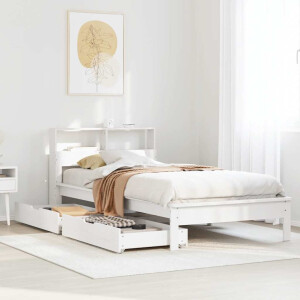 vidaXL Bed met boekenkast zonder matras grenenhout wit 90x200 cm