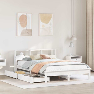vidaXL Bed met boekenkast zonder matras grenenhout wit 135x190 cm
