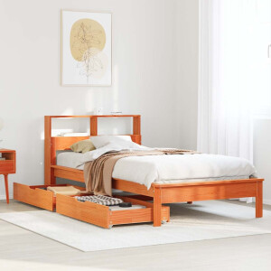 vidaXL Bed met boekenkast zonder matras grenenhout wasbruin 90x190 cm