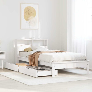vidaXL Bed met boekenkast zonder matras grenenhout wit 75x190 cm