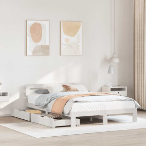 vidaXL Bedframe zonder matras massief grenenhout wit 135x190 cm