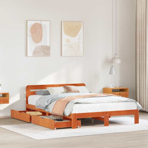vidaXL Bedframe zonder matras massief grenenhout wasbruin 135x190 cm