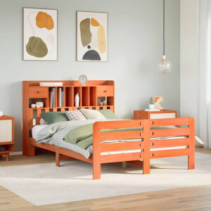 vidaXL Bed met boekenkast zonder matras grenenhout wasbruin 150x200 cm