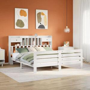 vidaXL Bed met boekenkast zonder matras grenenhout wit 180x200 cm