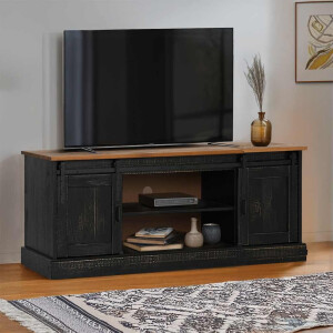 vidaXL Tv-meubel HALDEN 2 schuifdeuren 150x40x60 cm massief hout zwart