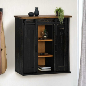vidaXL Hangkast HALDEN 2 schuifdeuren 75x22,5x70 cm grenenhout zwart