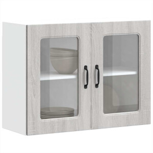 vidaXL Keukenwandkast met glazen deur Kalmar bewerkt hout grijs sonoma eiken