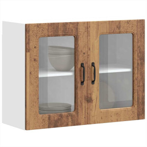 vidaXL Keukenwandkast met glazen deur bewerkt hout oud houtkleurig