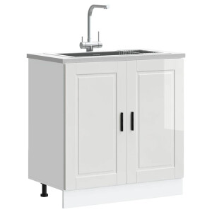 vidaXL Spoelbakonderkast Porto 80x46x81,5cm bewerkt hout hoogglans wit