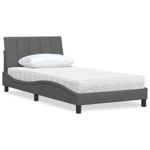 vidaXL Bed met matras "Hanko" stof donkergrijs 100x200 cm