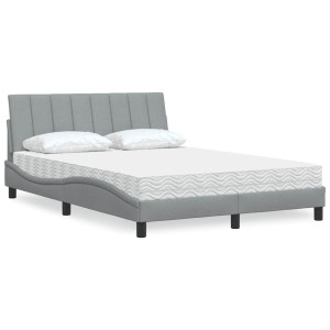 vidaXL Bed met matras "Hanko" stof lichtgrijs 140x190 cm