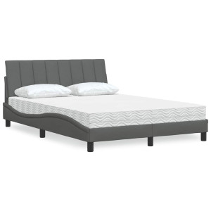 vidaXL Bed met matras "Hanko" stof donkergrijs 140x190 cm