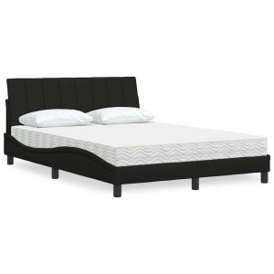 vidaXL Bed met matras "Hanko" stof zwart 140x200 cm
