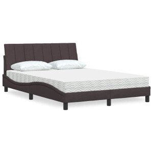 vidaXL Bed met matras "Hanko" stof donkerbruin 140x200 cm